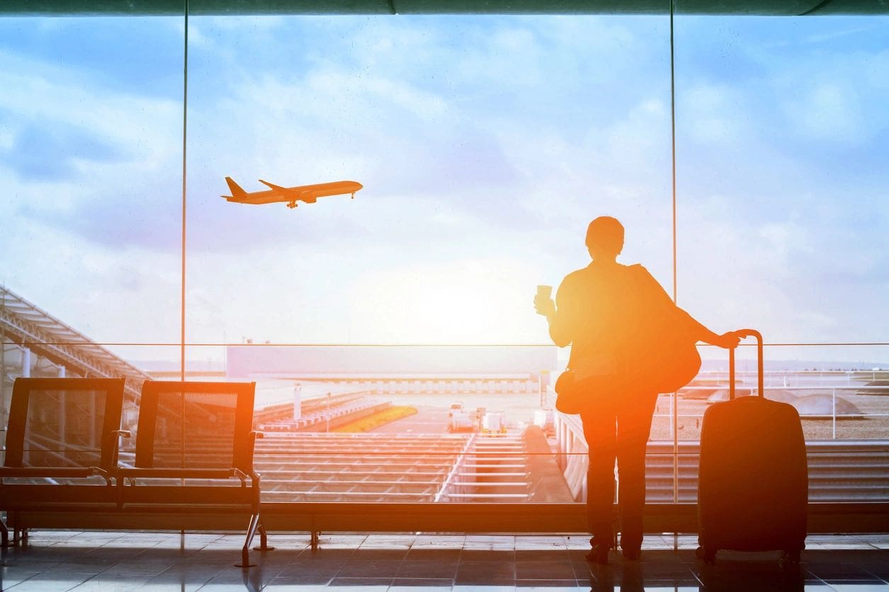 Silhouette of a traveler at the airport.